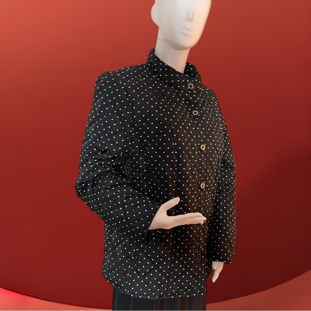 NWT CHICO’S $139 Black Polka-Dot Mandarin Collar Quilted Jacket 2 (Large 12/14) - Picture 2 of 16